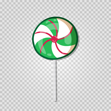 Cute cartoon spiral lollipop sweets isolated on transparent background. Swirl peppermint candy icon for web, greeting card design isolated on transparent background. Vector illustration, clip art.のイラスト素材