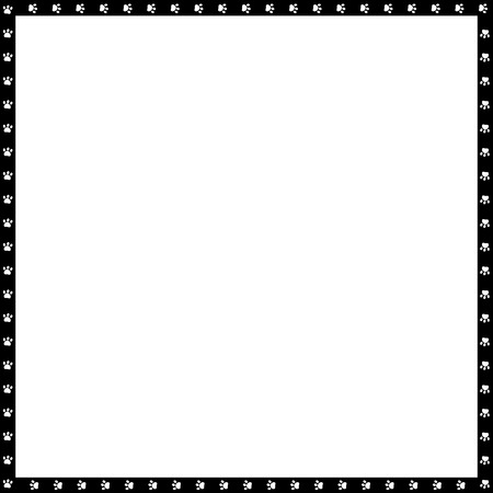 Vector black and white square border made of animal paw prints isolated on white background. Copy space template, border, framework, photo frame, poster, banner, cats or dogs paws walking track.のイラスト素材