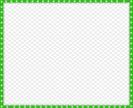 Vector green and white rectangle border made of animal paw prints on transparent background. Copy space template, border, framework, photo frame, poster, banner, cats or dogs paws walking track.のイラスト素材