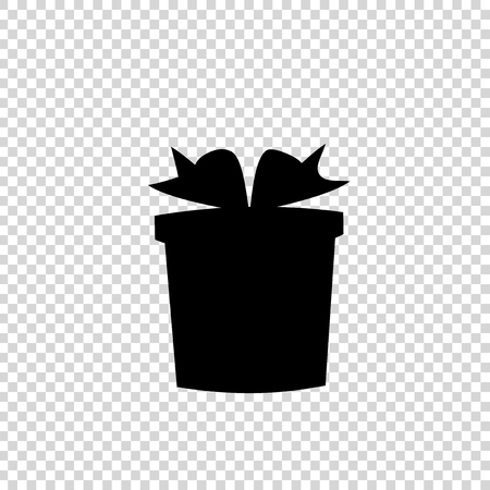 Vector black silhouette of bow wrapped gift box on transparent background. Christmas, new year, birthday present icon, sign, symbol, clip art. Giftbox isolated flat mobile button, element for design.のイラスト素材