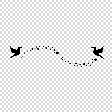Elegant romantic love wedding, valentines clip art with heart confetti wave and couple of doves on transparent background . Molding, sticker for greeting card, frame, border. Vector illustration.のイラスト素材