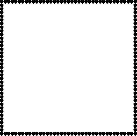 Cute Valentines or wedding vector square border, Love photo frame made of cartoon black hearts isolated on white background. Festive scrapbook template with empty copy space for text.のイラスト素材