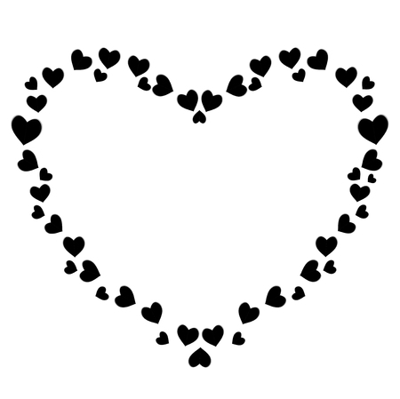 Vector cute black hearts photo frame for valentines, love romance design. Template for greeting card, invitation, scrapbook element. Heart shaped border, sign, symbol, vintage scrapbook element, mat.のイラスト素材