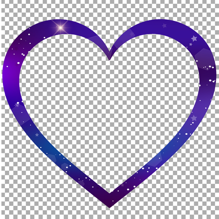 Vector fantastic galaxy heart shaped photo frame on transparent background. Magical border clip artのイラスト素材