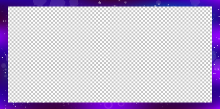 Vector fantastic galaxy rectangle border isolated on transparent background with copy space. Purple neon magic banner, night starry sky frame. Magical effect. Billboard, signboard, poster, template.のイラスト素材