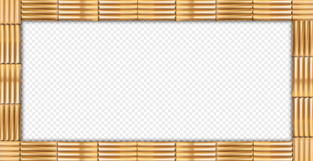 Vector illustration of brown bamboo rectangle stick border. Art design blank mockup template isolated on transparent background. Concept of tropical signboard, banner, menu. Empty copy space.のイラスト素材