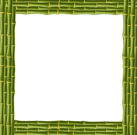 Square green wooden border frame made of realistic bamboo stems with empty copy space for text or image. Vector clip art, banner, template, signboard, billboard isolated on white backgroundのイラスト素材