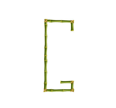 Vector bamboo alphabet. Capital letter G made of realistic green bamboo sticks poles isolated on white background. Abc concept for creating words, text, advertising, message.のイラスト素材