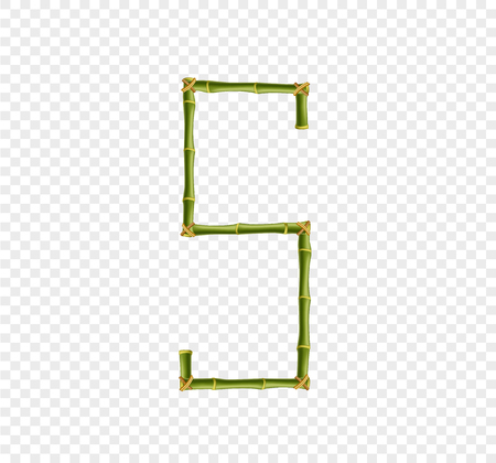 Vector bamboo alphabet. Capital letter S made of realistic green bamboo sticks poles isolated on transparent background. Abc concept for creating words, text, advertising, message.のイラスト素材