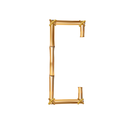 Vector bamboo alphabet. Capital letter C made of realistic brown dry bamboo poles isolated on white background. Abc concept for creating words, text, advertising, message.のイラスト素材