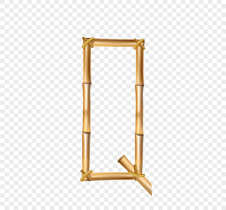 Vector bamboo alphabet. Capital letter Q made of realistic brown dry bamboo poles isolated on transparent background. Abc concept for creating words, text, advertising, message.のイラスト素材
