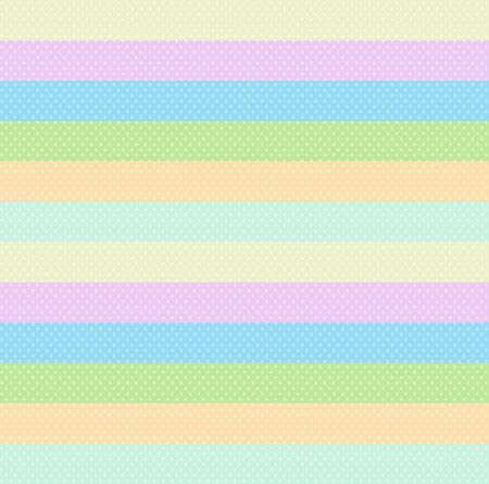 Stripe Background of Pastel Baby Colors and Polka Dots. Seamless Horizontal Pinstripe Pink Blue Green Orange and Yellow Palette for Wallpaper Scrapbook, Cute Textile Child Pattern. Vector Illustrationのイラスト素材