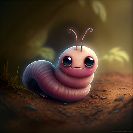 Cartoon worm character, cute garden caterpillar or compost worm 3d character, funny smiling...