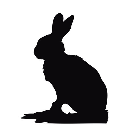 Rabbit black silhouette on white background. Vector Icon of Hare, bunny shadow, element for postcard, wildlife, zoo image. Rabbit animal in nature monochrome sticker or decal of wildlife hare shadeのイラスト素材