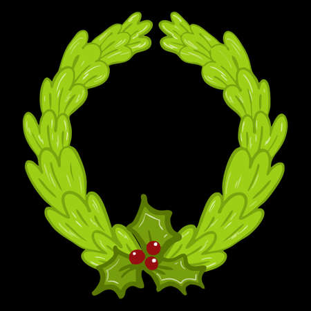 decorative spruce wreath with red mistletoe berriesのイラスト素材