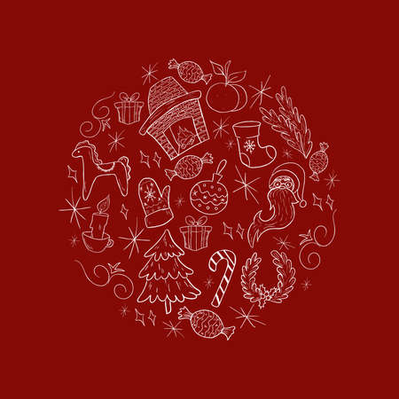 Christmas elements in the doodle styleのイラスト素材