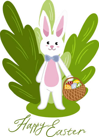 illustration of an Easter bunny with a basket of eggsのイラスト素材