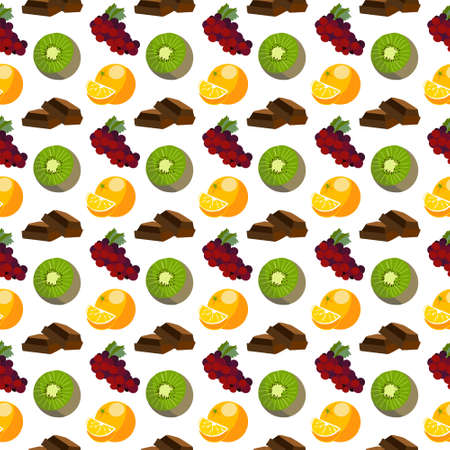 seamless pattern with illustration of orange, kiwi and grapesのイラスト素材