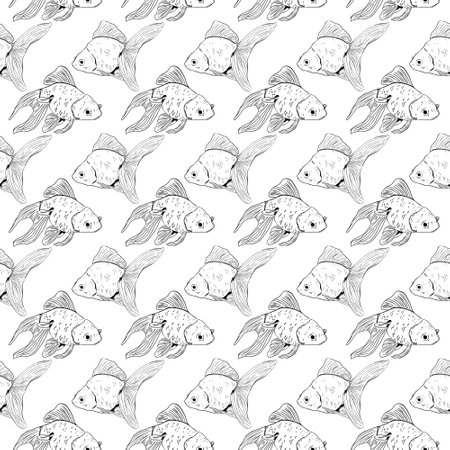 seamless fish pattern golden contourのイラスト素材