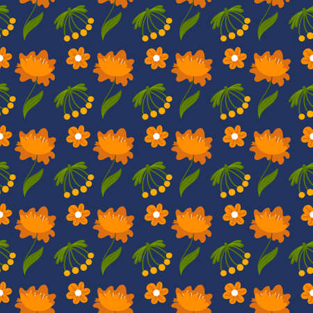 orange flowers and berries seamless patternのイラスト素材