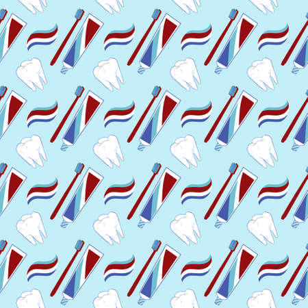 Seamless pattern toothpaste, brush and teethのイラスト素材