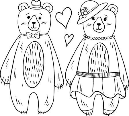 Coloring of cubs holding handsのイラスト素材