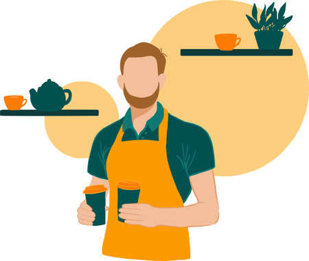 the barista offers a cup of coffeeのイラスト素材