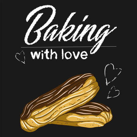 Poster baking with love eclairsのイラスト素材
