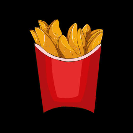 Illustration of French fries in a rustic cup