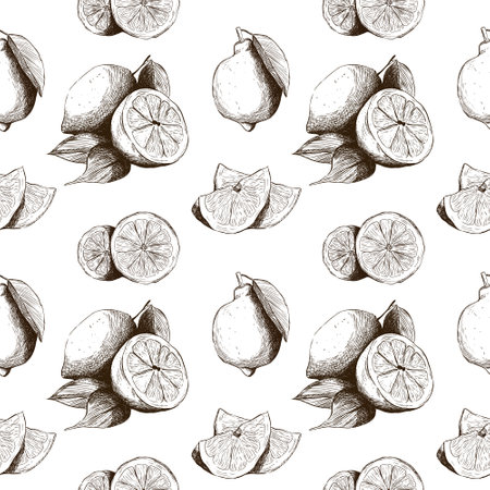 Pattern lemons with leaves and slicesのイラスト素材