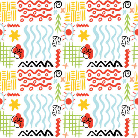 A pattern of boho-style doodle elementsのイラスト素材