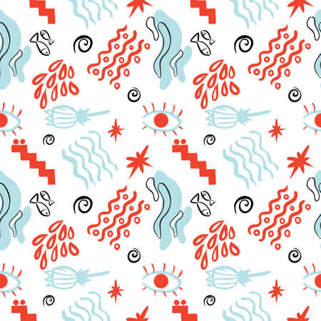 A pattern of boho-style doodle elementsのイラスト素材