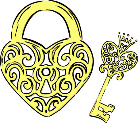 Lock and key hand-drawn with a fabulous styleのイラスト素材