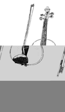 A sketch of a violin and a bow in a graphic styleのイラスト素材