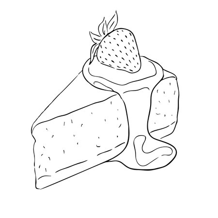 Coloring book a piece of cake with strawberries and jamのイラスト素材