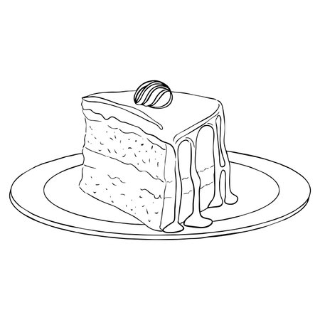 Coloring book a piece of cake with creamのイラスト素材
