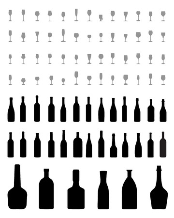 Silhouettes of glasses and bottles on a white backgroundのイラスト素材
