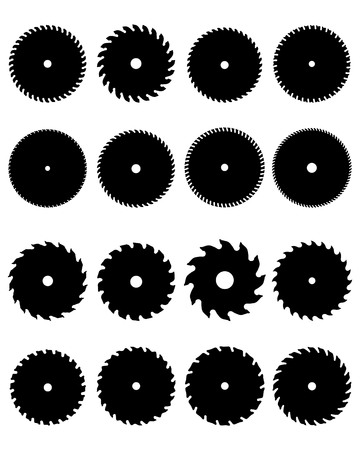 Silhouettes of circular saw blades on a white backgroundのイラスト素材
