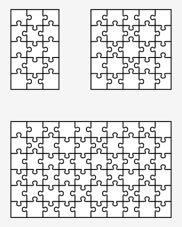 Illustration of three white puzzles, separate piecesのイラスト素材