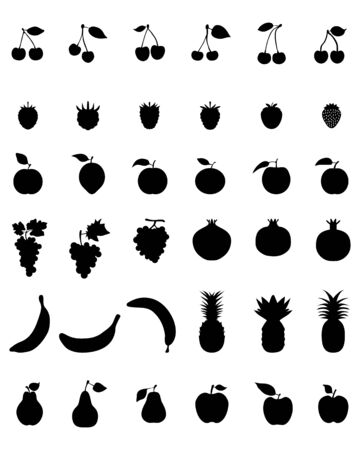 Silhouettes of fruit,vector icon set for web and mobileのイラスト素材