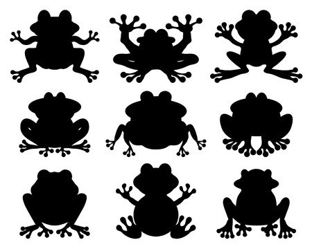 Black silhouettes of frogs on a white backgroundのイラスト素材