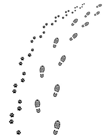 Footprints of man and dog, turn right, vectorのイラスト素材