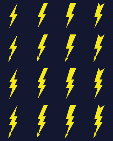 Thunder and bolt lighting flash icons on a black background