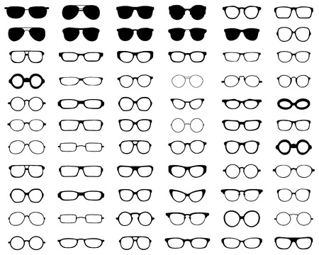 Black silhouettes of different eyeglasses on a white backgroundのイラスト素材