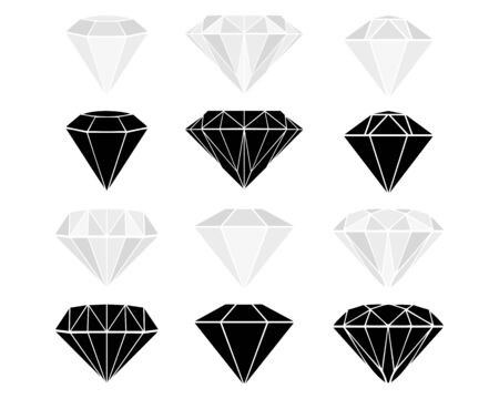 A set of diamonds in a black and gray style on a white backgroundのイラスト素材