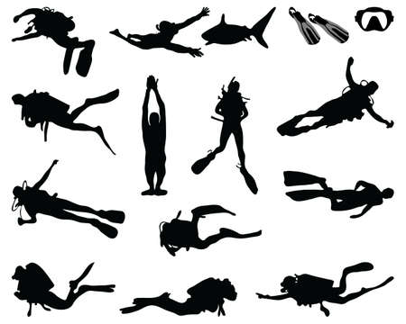 Black silhouette of diver on a white backgroundのイラスト素材