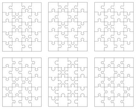 Set of six white puzzles, separate partsのイラスト素材