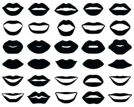 Black silhouettes of lips on white backgroundのイラスト素材