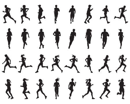 Black silhouettes of runners on a white backgroundのイラスト素材