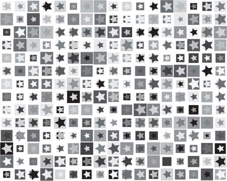 Seamless pattern with gray stars and squares on a white backgroundのイラスト素材